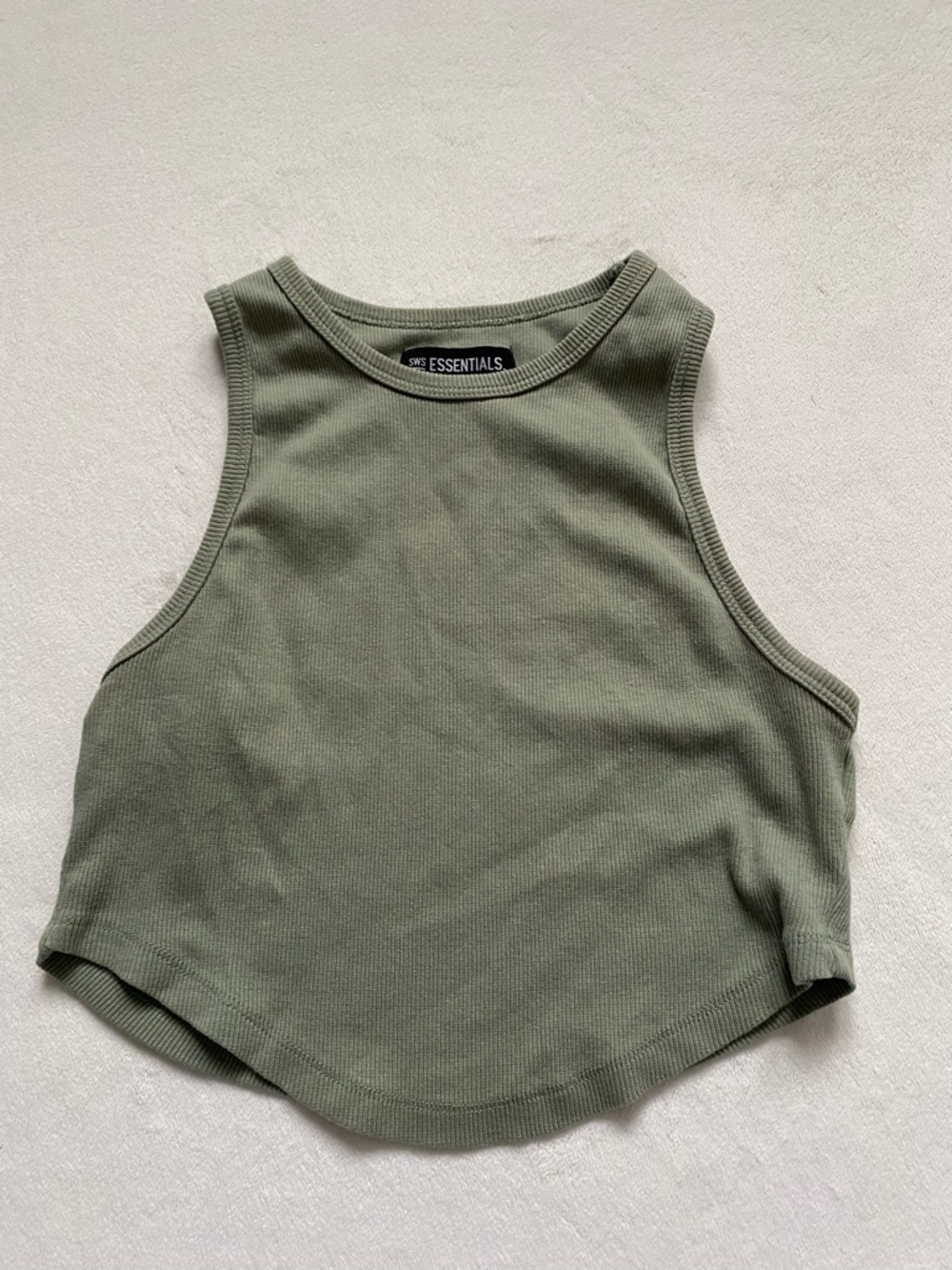 ESSENTIALS Olive Green Ribbed Tank Top for Women